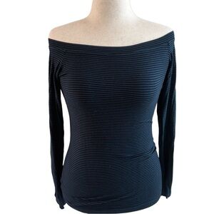Hard Tail —-Black and Blue Striped Sexy off the shoulder tee. -Medium